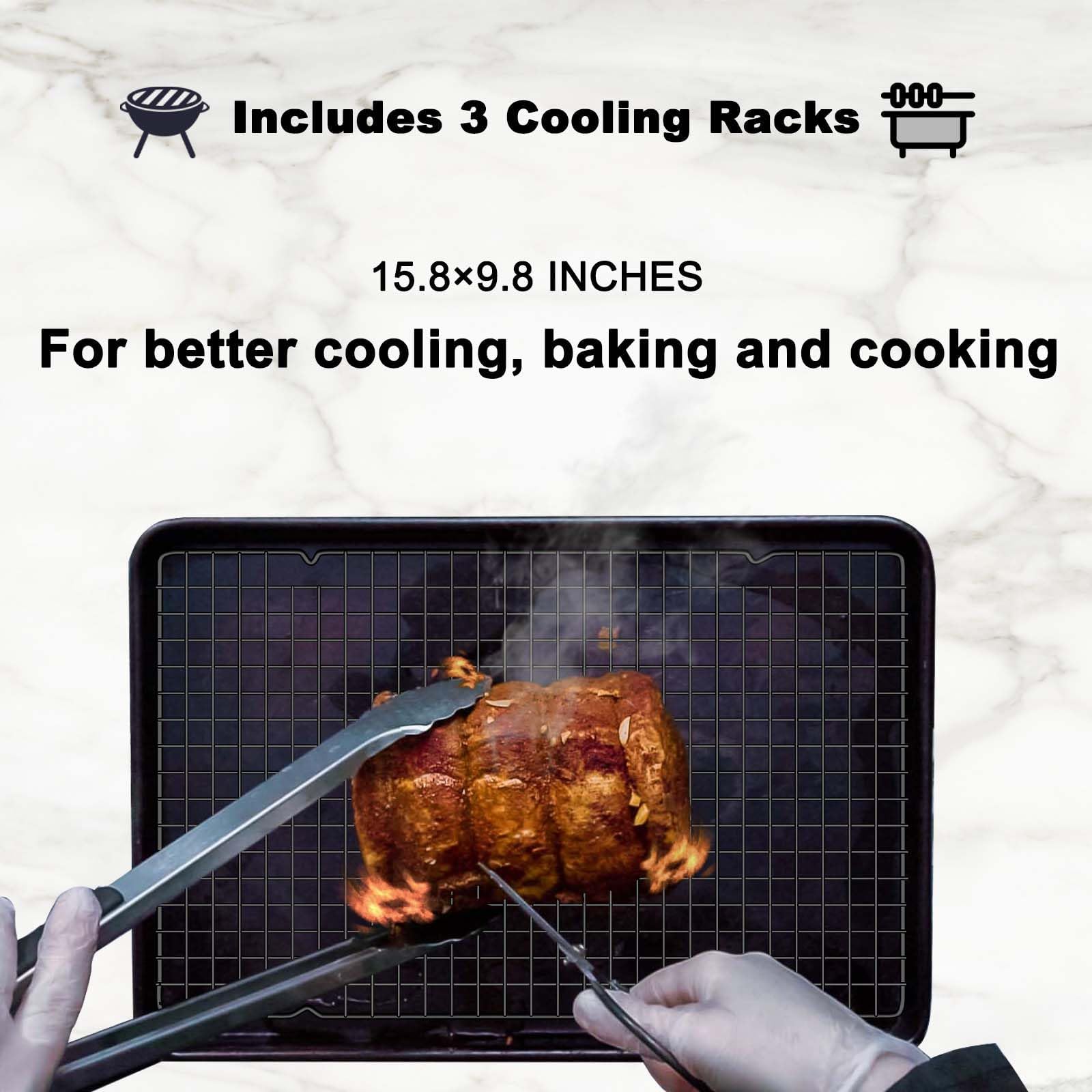 Hunnycook Grille de refroidissement de 40 x 24 cm, grille de cuisson en acier inoxydable 3P, grille de refroidissement allant au four pour la cuisine et la pâtisserie, grille de rôtissage noire,