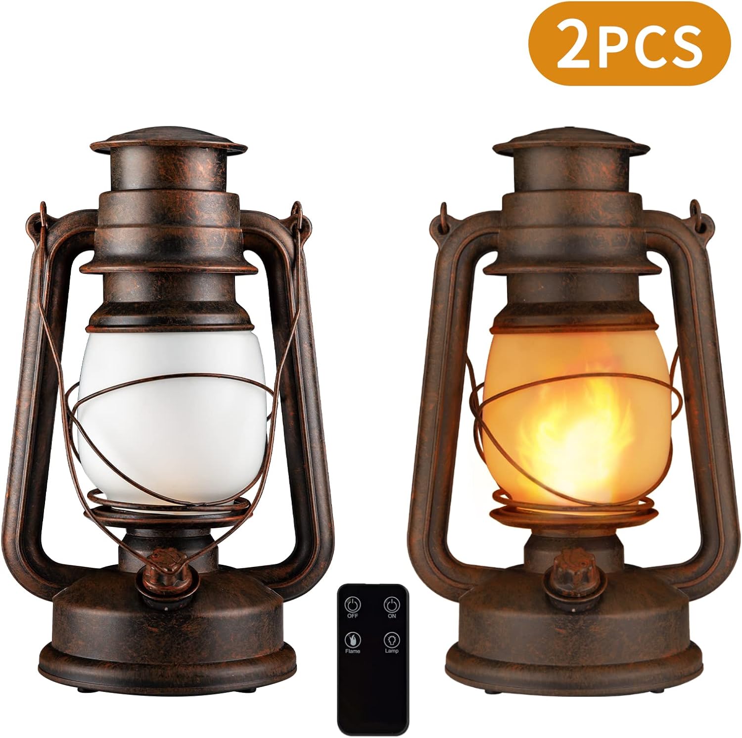 LED Vintage Lantern Battery Operated Flickering Flame Outdoor Hanging