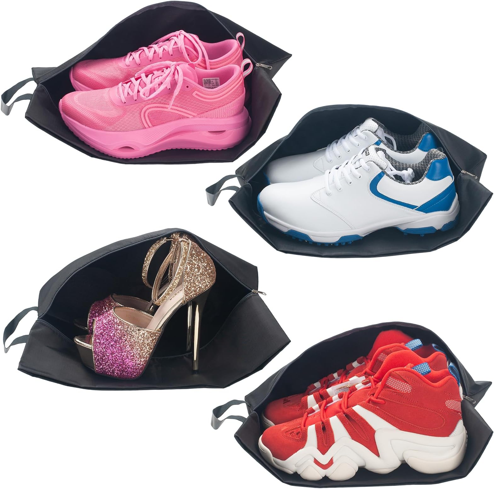 EZMeetULarge Travel Shoe Bags 4 PCS, Shoe Bags For Travel Packing,Travel Bag For Shoes,Shoe Storage Organizer With Zipper,Waterproof Oxford Fabric Shoe Bag With Handle,Travel Essentials For Men Women