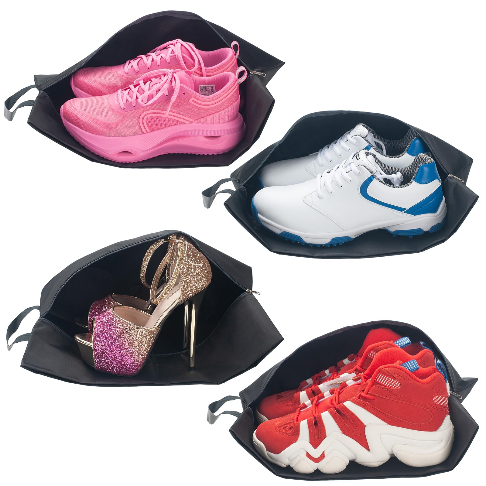 EZMeetULarge Travel Shoe Bags 4 PCS, Shoe Bags For Travel Packing,Travel Bag For Shoes,Shoe Storage Organizer With Zipper,Waterproof Oxford Fabric Shoe Bag With Handle,Travel Essentials For Men Women