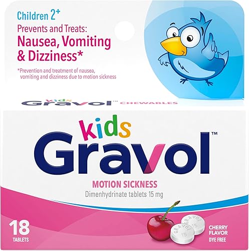 GRAVOL 18 tabletas masticables de cereza de disolución rápida para niños para anti-vómitosnáuseas sin tintes