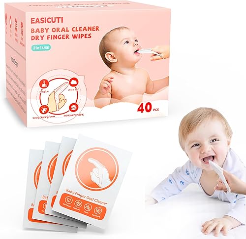 EASICUTI Cepillo de dientes para dedos de bebé, toallitas secas para bebés, limpiador de lengua de bebé, toallitas para dientes y encías para recién