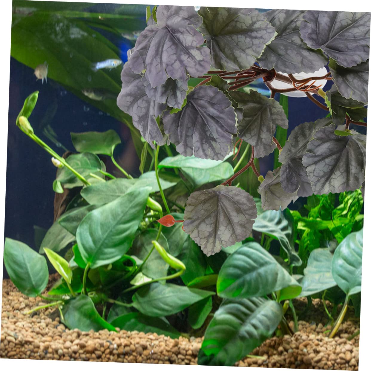 GALPADA Hanging Plant Ornament for Reptile Tank Artificial Leaf Pendant Decor with Suction Cups for Lizard Gecko Snake Habitat Flexible Fake Plant for Terrarium and Fish Tank