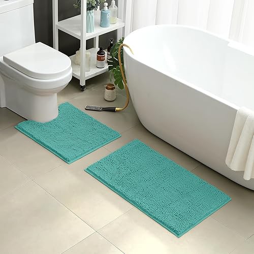 Miniatura 2 de HOMEIDEAS - Juego de tapetes para baño (2 piezas), de felpilla suave, absorbente, peluda, antideslizante, para baño, tina y ducha. Se pueden lavar a