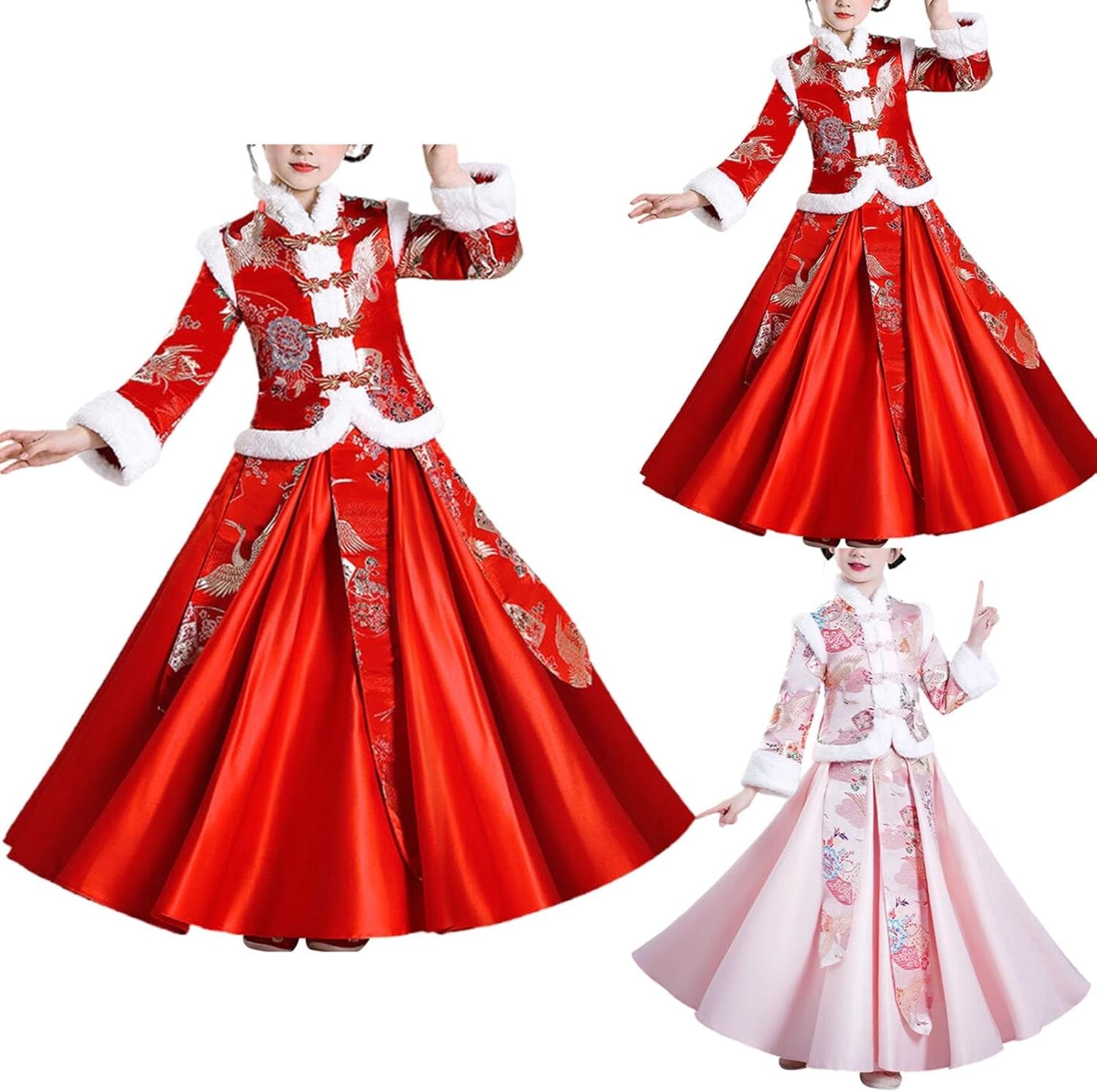 KAGAYD Kids Girls New Year Dress Jacket Toddler Children Chinese Embroidered Fairy Dresses Winter Warm Outfits