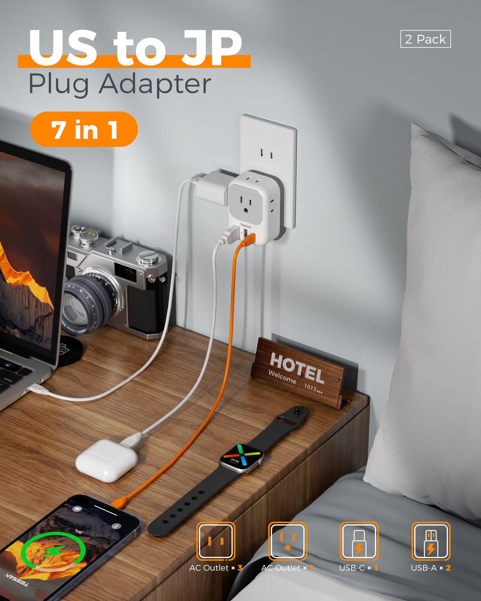 Amazon.com: TESSAN 2 Prong to 3 Prong Outlet Adapter 2 Pack, US to
