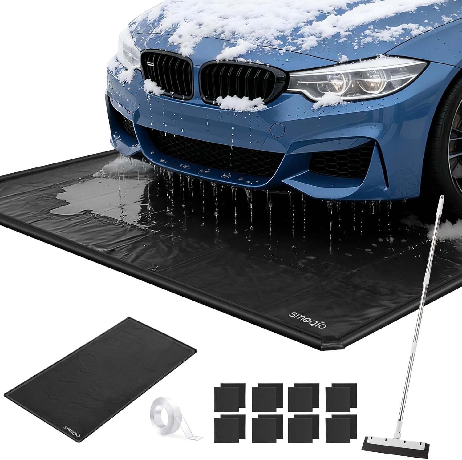 Garage Floor Mat, Containment Mats for Under Car with Raised Edge Waterproof, Non-Slip Heavy-Duty 1000D PVC for Floor Against Snow, Rain & Mud S (7'9" x 16') Black