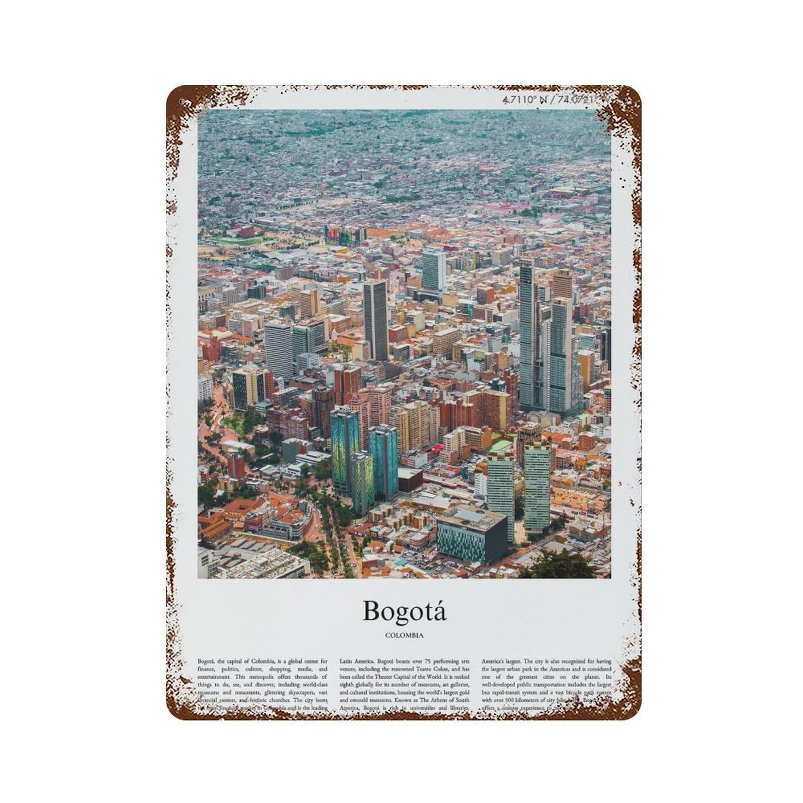 xiaoxiaoshen Bogota Colombia City Scenery Wall Decor Art Metal Tin Poster Modern Home Decor Art Home Bar Shop Decorations Vintage Sign 40x30cm