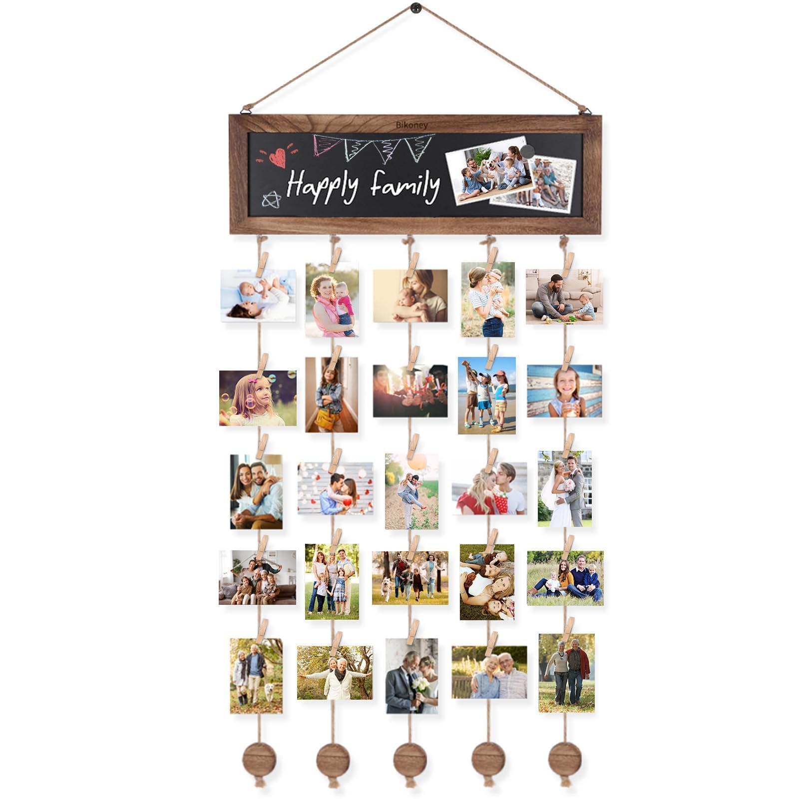 VINCOURNA Hanging Photo Display Board with Mini 30 Wooden Clips