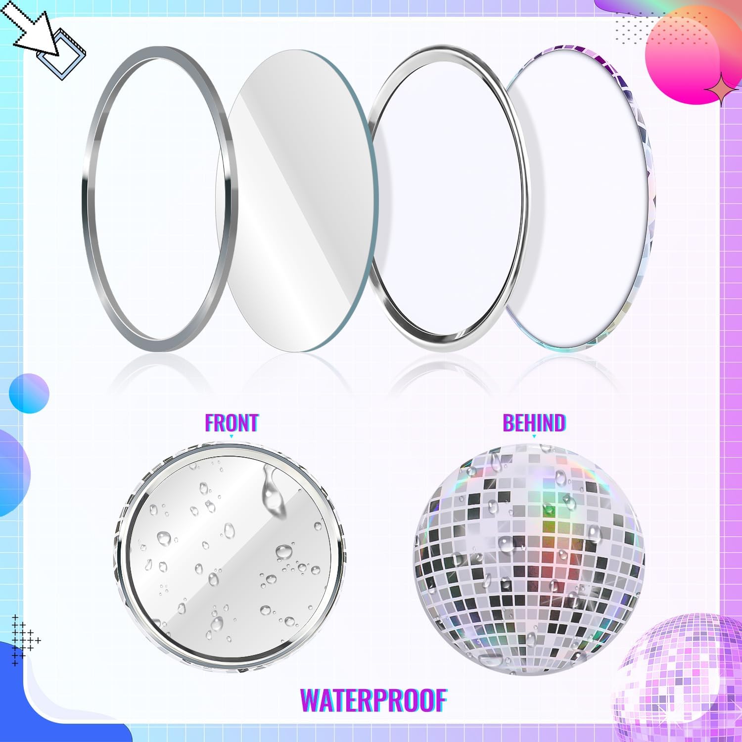 12 Pcs Disco Ball Compact Mirror, Mini Round Disco Makeup Mirror Bulk for Women Gift Party Supplies