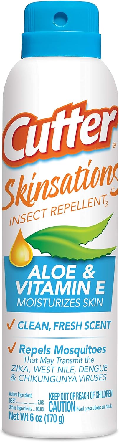 Cutter Skinsations Insect Repellent (6 Pack), Repels Mosquitos, Ticks, Gnats, Fleas, 7% DEET, 6 fl Ounce (Aerosol Spray)
