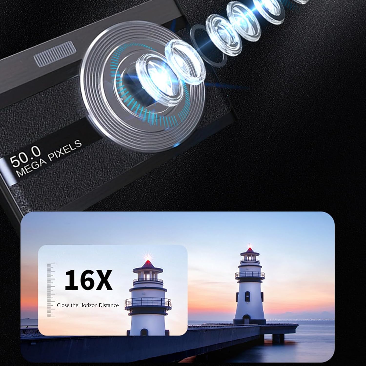 Digital Camera, 50MP 1080P HD Autofocus Vlogging Camera with 16X Digital Zoom, 2.2 inch Screen, Built in Fill Light, Small Compact Vedio Camera for Travel (Black)