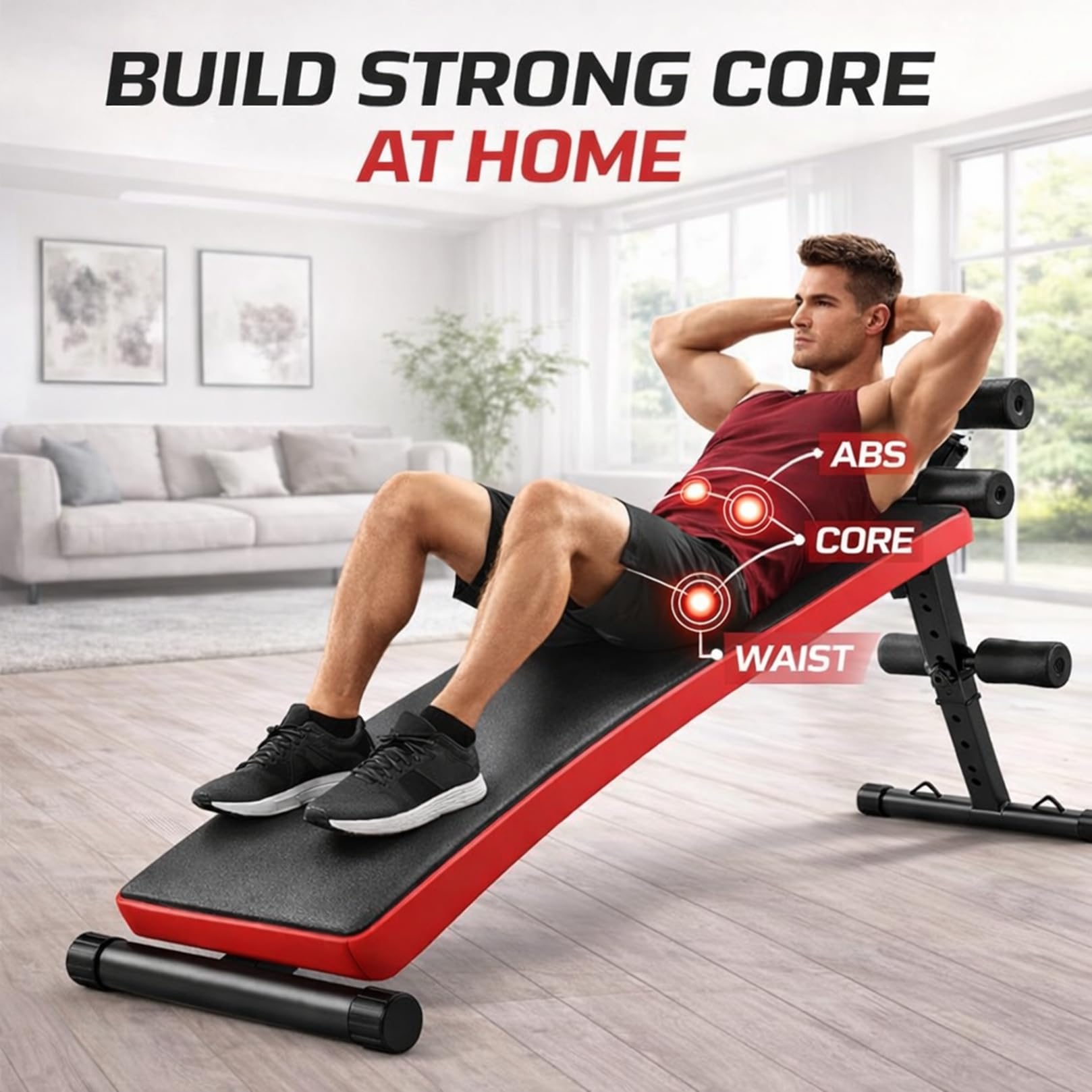 Adjustable Decline Ab Bench Foldable Sit Up Bench for Home Gym Core Training 440 lb Capacity