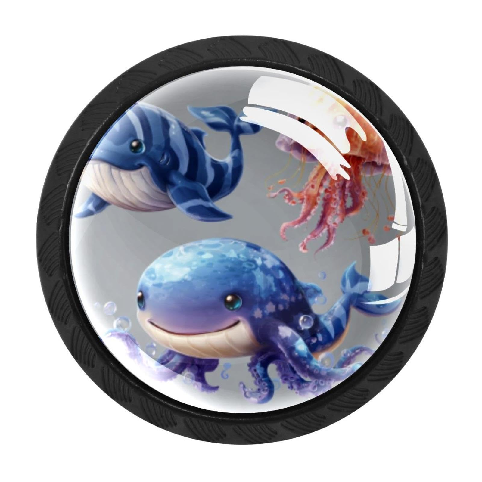 CHENZZZZ 4 Pack Cartoon Sea Animals Whale Octopus Jellyf (3) Drawer Knob Cabinet Hardware