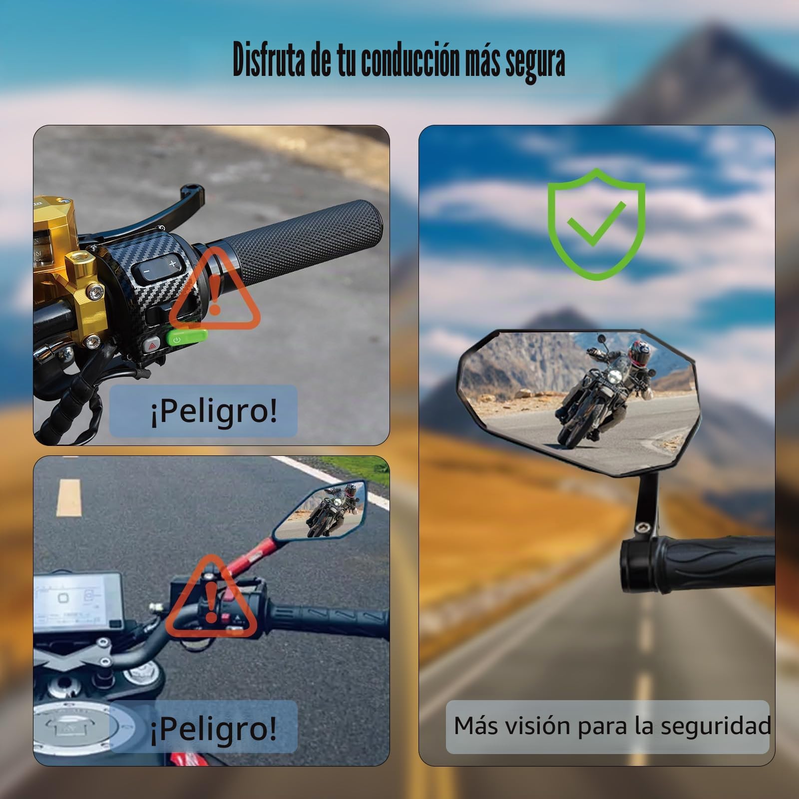 Espejos Retrovisores Moto Homologados, Bekasa 7/8" 22mm Espejos Moto Universales Aluminio Retrovisores Moto, Retrovisores de Manillares para Motocicleta Scooter vehículos Terreno