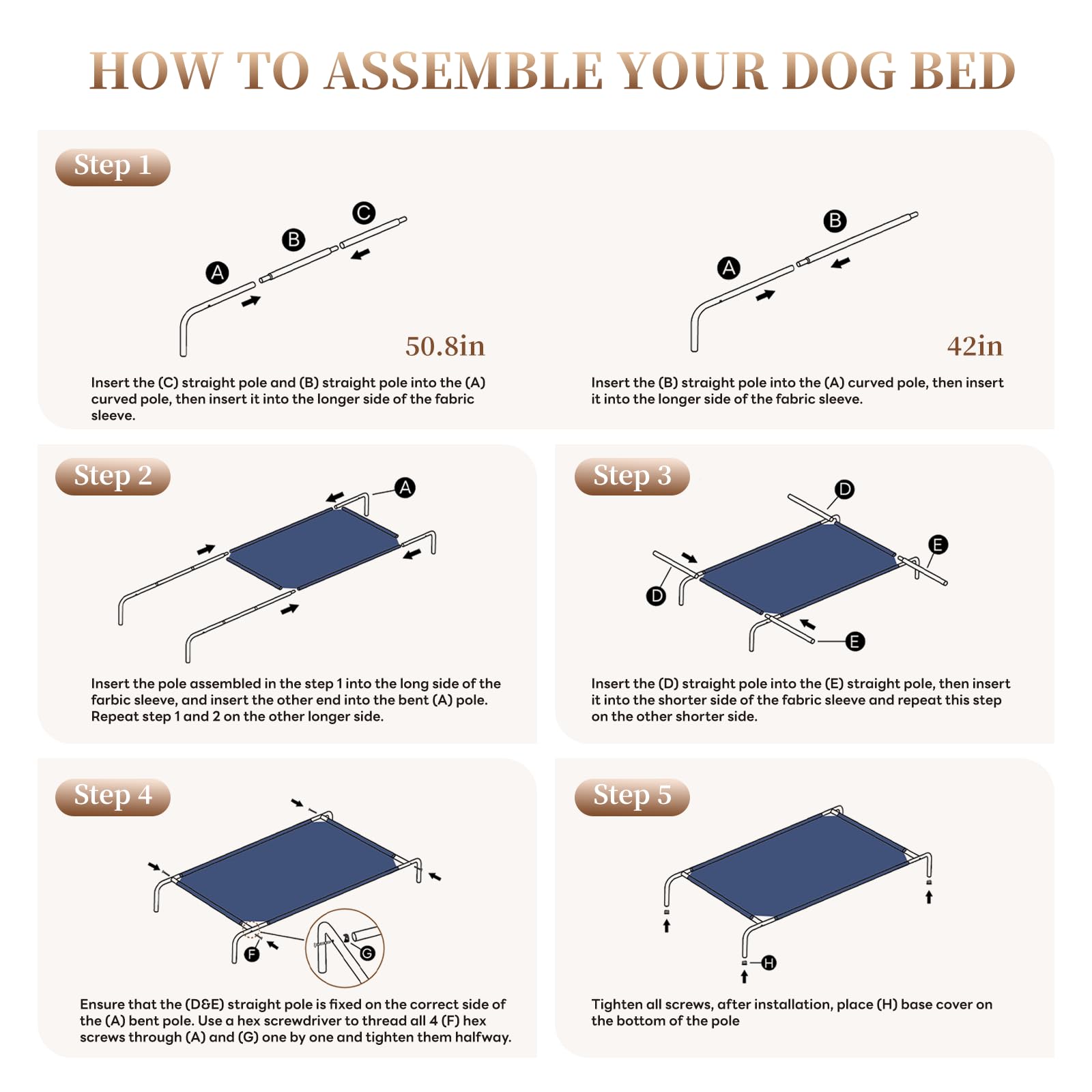 Elevated Dog Bed for Large Dogs, Washable Raised Cot with Skid-Resistant Feet, Waterproof Cooling Dog Beds with Oxford Cloth, Indoor/Outdoor Use, Blue 50in - image 7