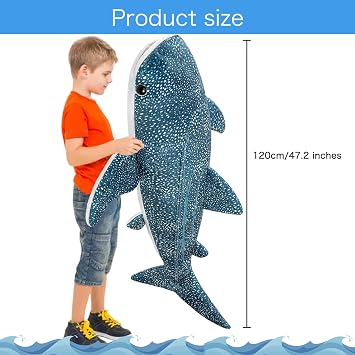 Giant Shark Plush Toy, 47'' Whale Shark Stuffed Animal,Big Plush, Huge Stuffed Animal Birthdayf for Kids,Whale Shark Decor...