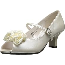 Swea Pea & Lilli Girls Peep Toe Dress Shoe with Satin Flowers
