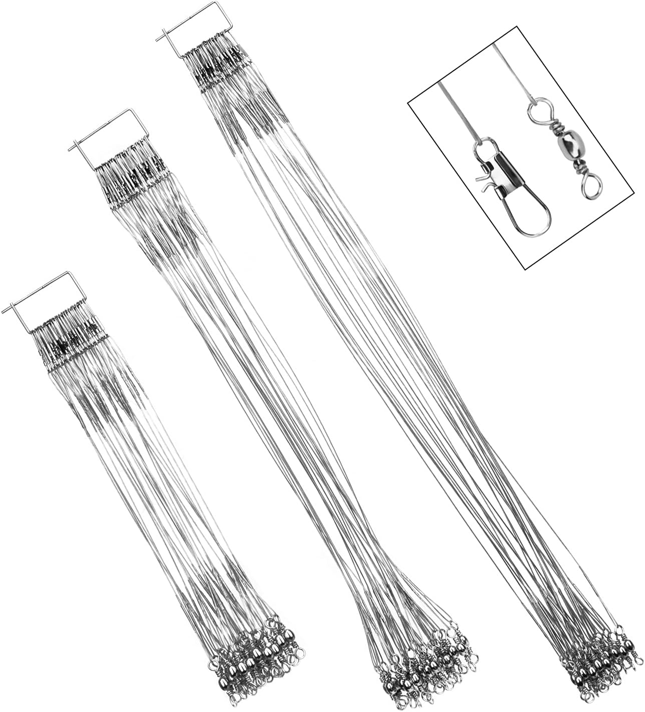 72Pcs Fishing Stainless Steel Wire Leader - Wire Leaders for Fishing, Fishing Leader with Swivels and Snaps, Kits Connect Tackle Lures Rig or Hooks(Silver) : Everything Else