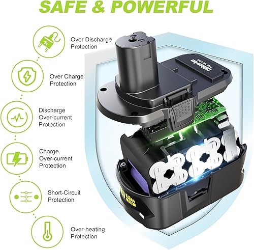 Miniatura 4 de Paquete de 4 baterías de repuesto de 6.0Ah para herramienta eléctrica inalámbrica Ryobi ONE+ de 18 V P108 compatible con P102 P103 P104 P105 P106
