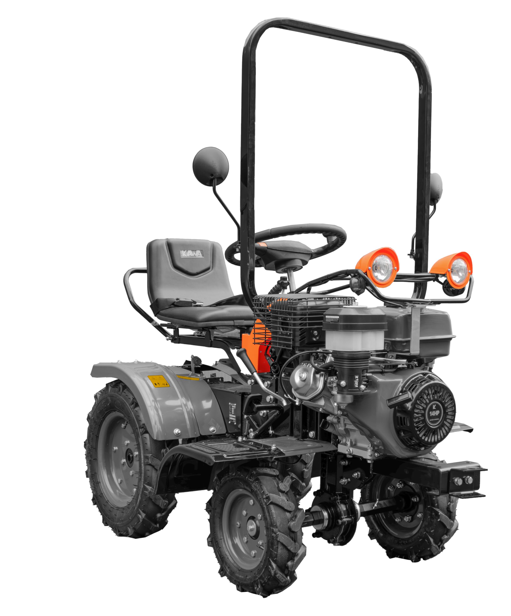 Kawapower Mini trattore Coltivatore 14HP Benzina - Avviamento elettrico, 4 velocità