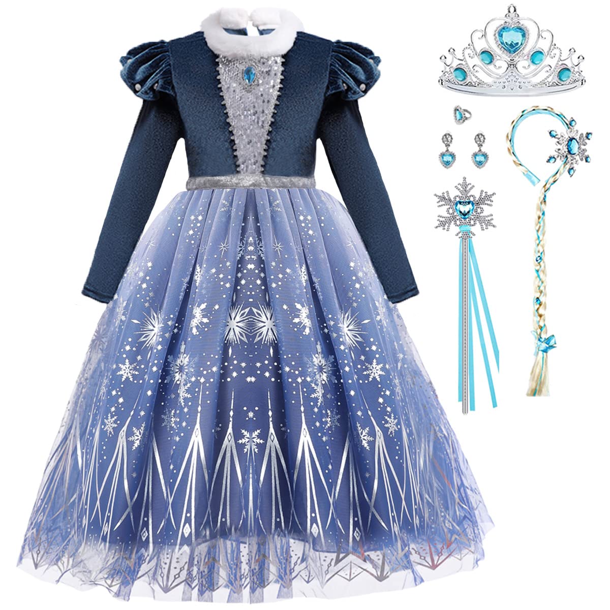 Monissy Eiskönigin Elsa Kostüm Für Mädchen – Prinzessinnenkleid Mit Zubehör, Größen 110–150 Cm