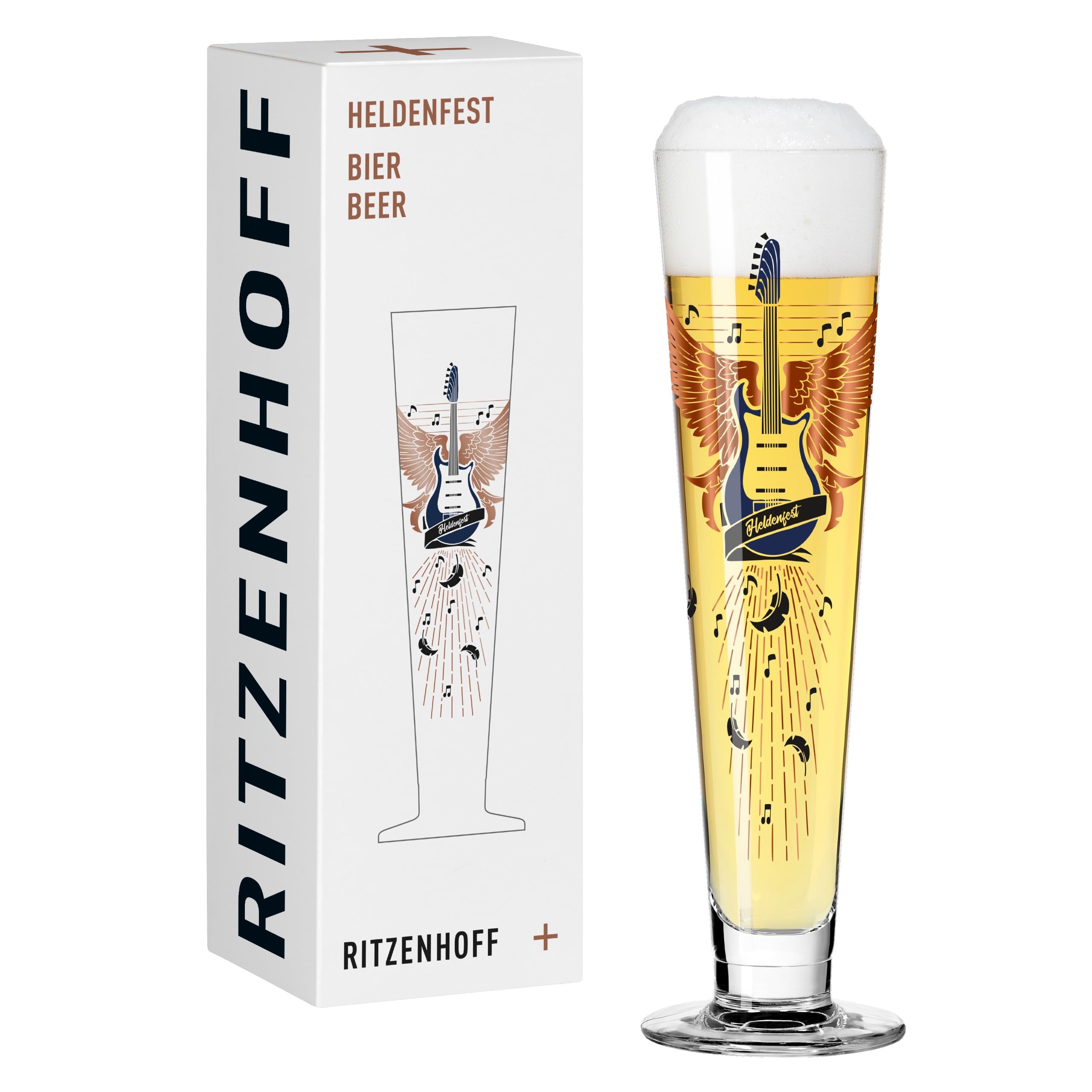 Ritzenhoff Copper, Blue, Black 1011017 Beer Glass 330 Ml - Series Heldenfest Guitar Wings Design Round In - Made In Germany