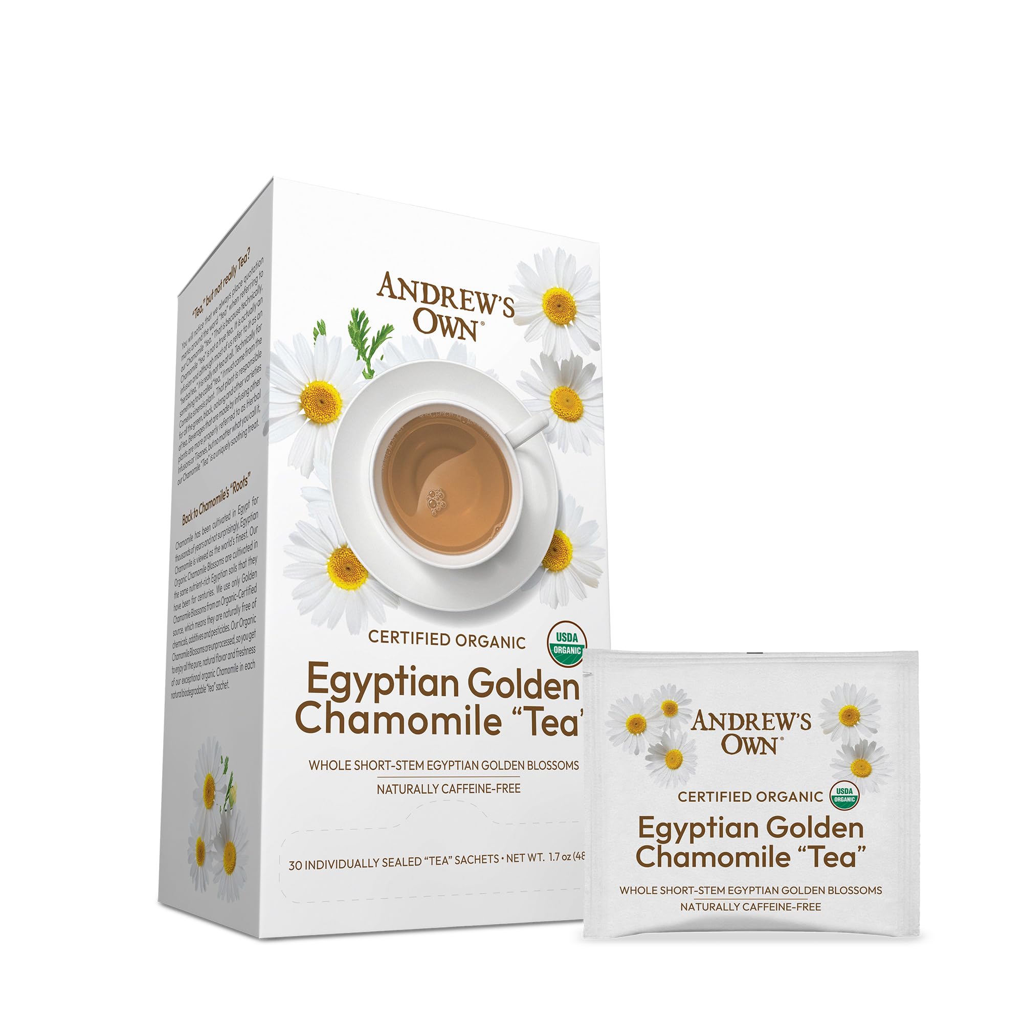 ANDREW LESSMAN Tea - Certified Organic Egyptian Golden Chamomile Tea 60 Sachets - Chamomile Blossoms Cultivated in Nutrient-Rich Soils. Naturally