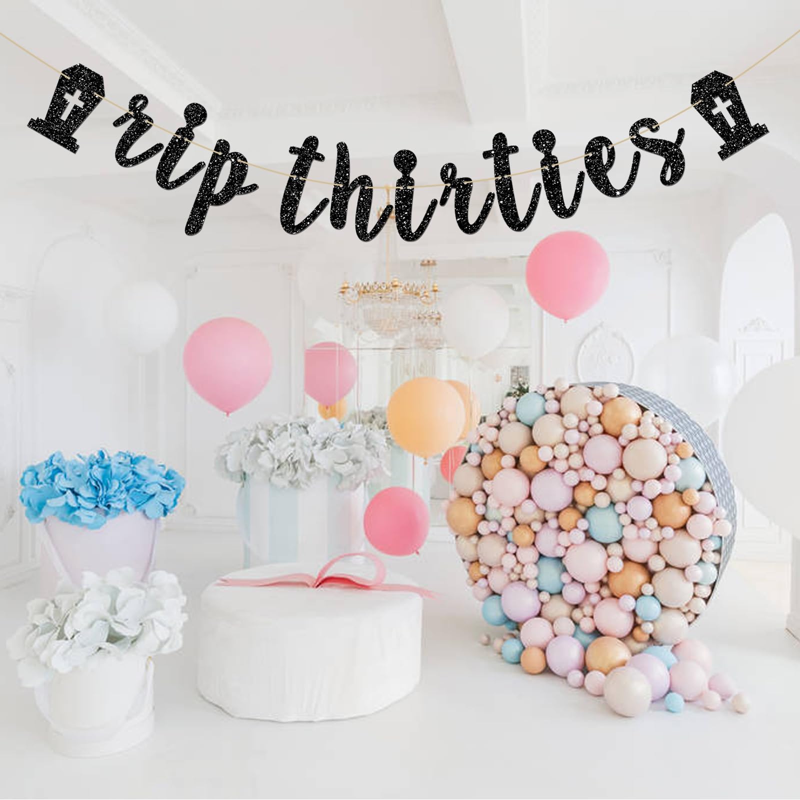 INNORU RIP Thirties Banner – Wimpelkette Für 40. Geburtstag, Schwarz Glitzer