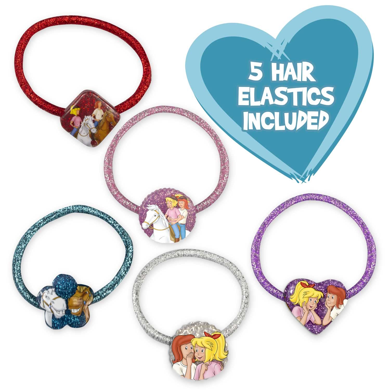 CRAZE 5 Elastici Per Capelli Bibi & Tina – Accessori Bambini Con Glitter E Personaggi – Multicolore, Qualità Morbida, Per Bambine – Regalo Feste E Compleanni