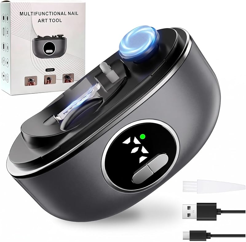 Electric Nail Clipper for Seniors, Automatic Nail Trimmer | Dual-Blade 3-in-1 Rechargeable Electric Nail Cutter with Quiet 3-Speed, LED Light & Built-in Debris Storage