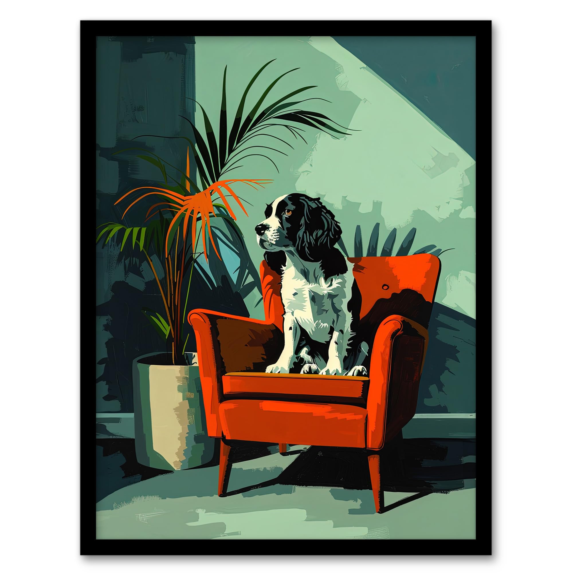 Artery8 Springer Spaniel Dog Lover Red Armchair Portrait For Living Room Artwork Framed Wall Art Print 18X24 Inch