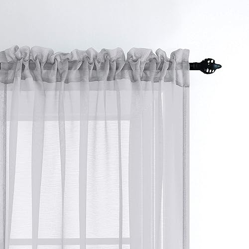 Miniatura 5 de Cortinas plateadas de 84 pulgadas de largo para sala de estar, juego de 2 paneles de cortinas traslúcidas con bolsillo para barra, cortinas grises