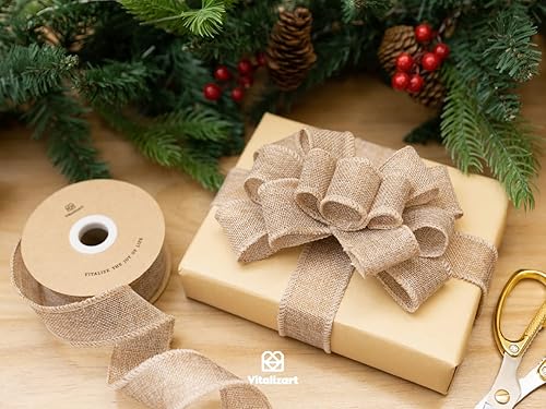 Miniatura 5 de Vitalizart Cinta de arpillera con alambre de 1.5 x 10 yardas, cinta de arpillera sintética sólida de color natural para manualidades, decoración de