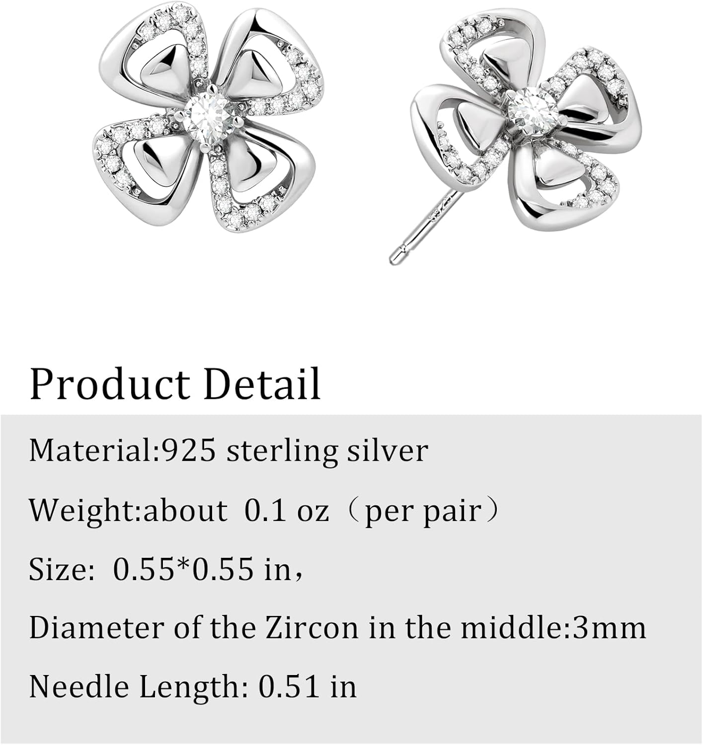925 Sterling Silver Four Leaf Clover Floral Small Simple Stud Cubic Zirconia Minimalist Hypoallergenic Earrings for Office Women - Image 7