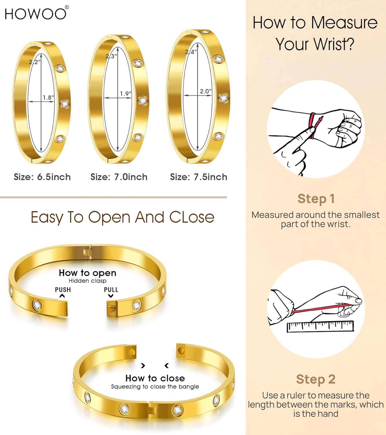 Howoo Gold Bangle Bracelets for Women 14K Zirconia Tennis Gold Bracelet Stack Jewelry Set Gifts for Trendy - Image 5