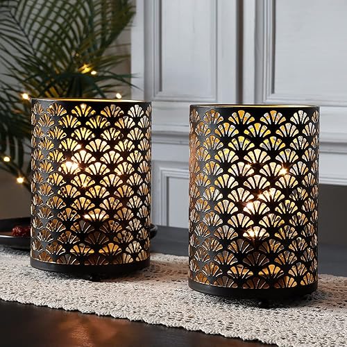 TRIROCKS Juego de 2 lámparas de mesa inalámbricas de metal de 6.5 pulgadas de alto, faroles de bronce con bombillas cálidas de hadas para patio