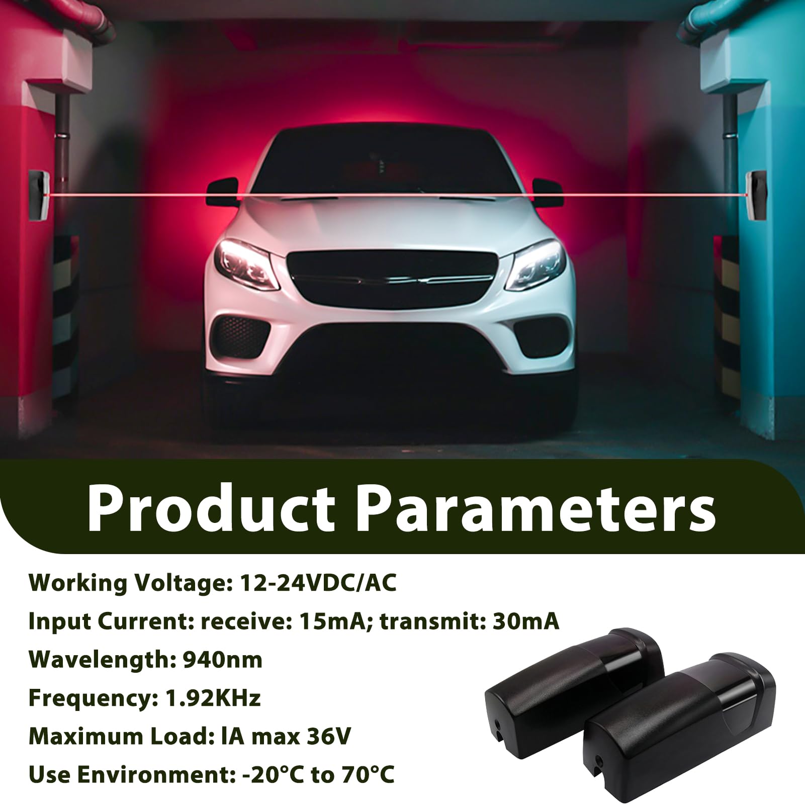 Coppia fotocellule cancello universali, Sensori a Fotocellula a Infrarossi 12/24V /DC/AC per Cancello Automatico e Porta Garage, Certificati IP55, Sensor Lichtstrahl, Distanza Operativa 15-20 Metri