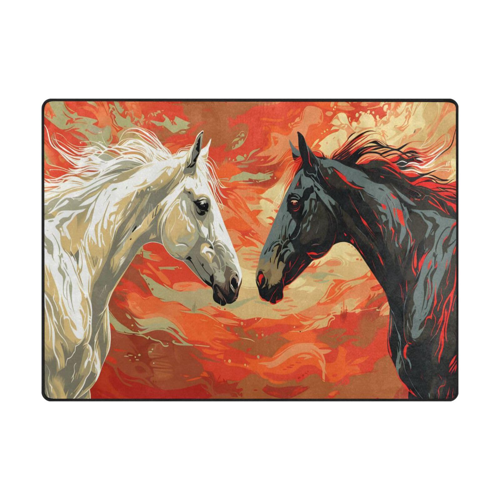 Tapis de sol contemporain Mnsruu 203 x 147 cm motif chevaux pour salon
