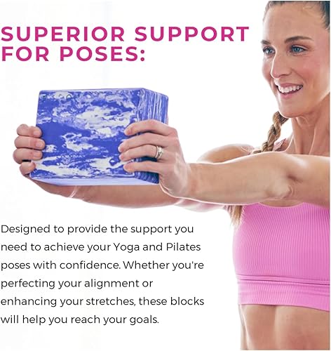 Miniatura 4 de FitOn Bloques de yoga, juego de 2 bloques de espuma EVA de alta densidad, 3 niveles de altura, ligeros para estiramientos más profundos, posturas