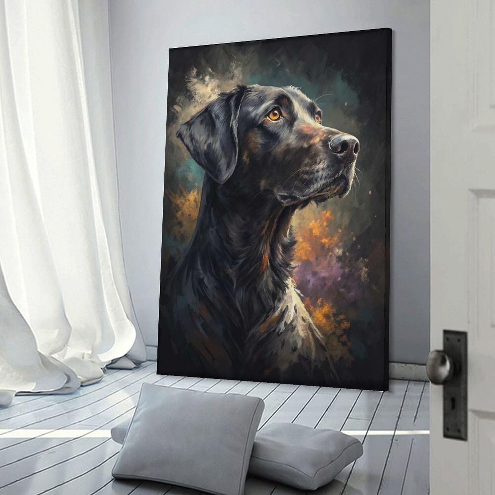 Junmoney Black Dog Portrait Canvas Wall Decor, 20x30inch(50x75cm), for Gallery Wall Decor And Room Displays, Wall Decor Suited to Curated Displays