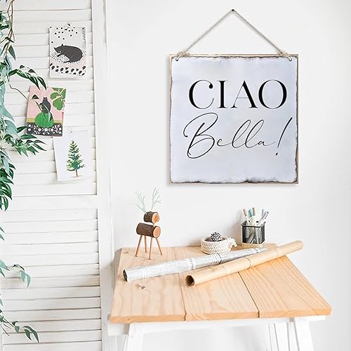 Miniatura 4 de Letrero de madera colgante para decoración de pared del hogar, placa de arte de pared de Ciao Bella para sala de estar, cocina, baño, dormitorio,