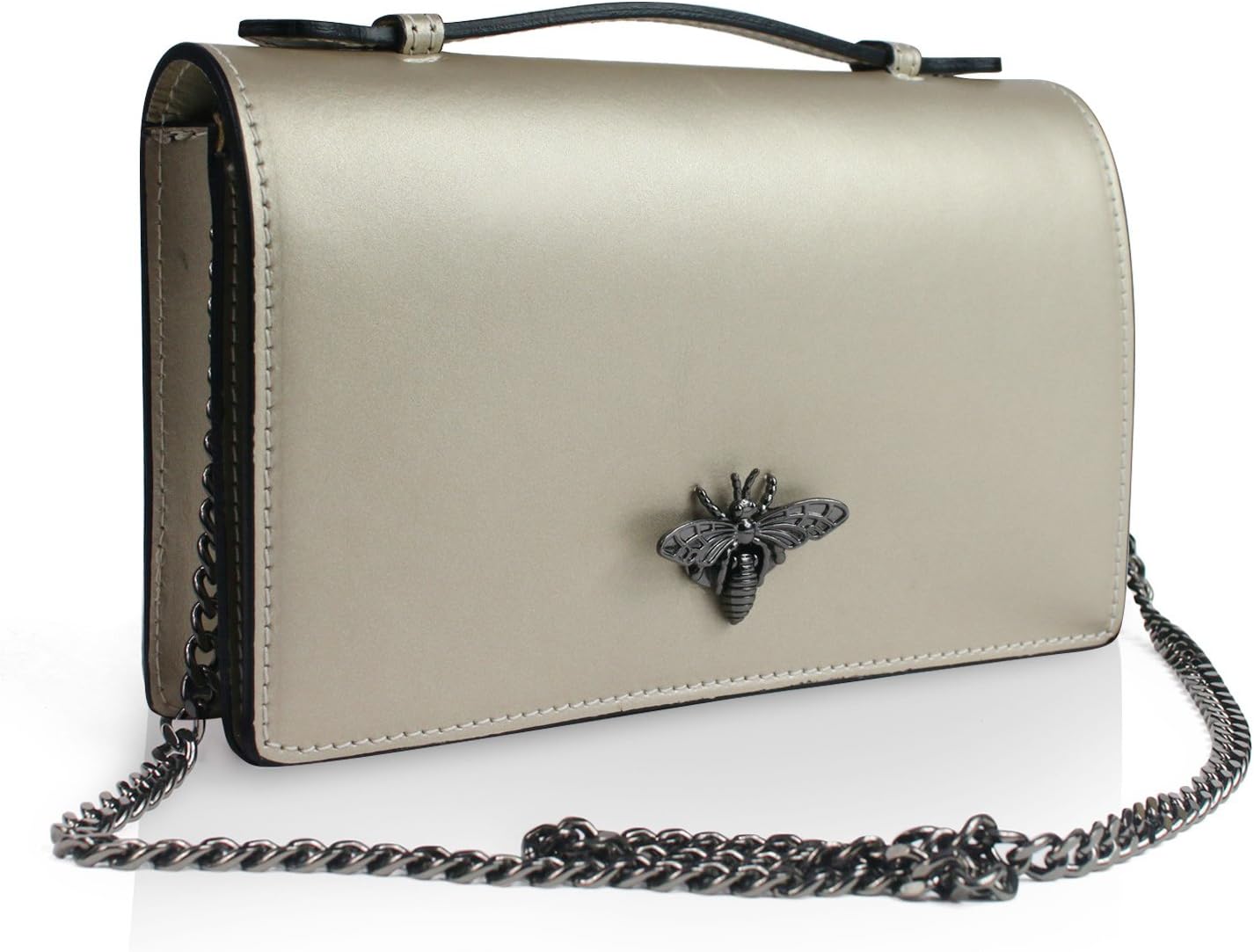 Gloop Women's Clutch Genuine Leather Bag Evening Bag with Chain Handbag Shoulder Bag Made in Italy