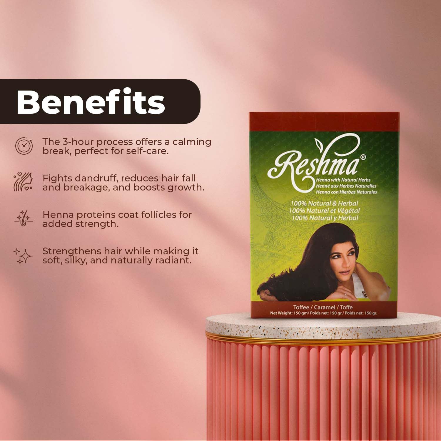 Reshma Beauty Ayurvedic Henna Hair Color Blend – Henna & Indigo with Herbal Extracts – Natural Warm Brown/Toffee Hair Color for Gray Blending – Heena Mehendi – 5.29 oz Each, (Pack Of 12)