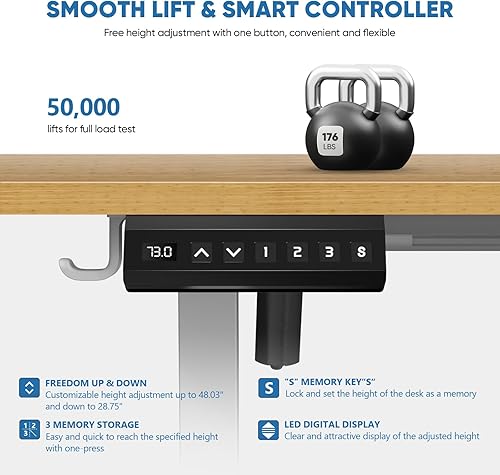 Miniatura 5 de DUMOS Cajones eléctricos de 48 pulgadas, altura ajustable, soporte ergonómico para oficina en casa, estación de trabajo, computadora natural, para