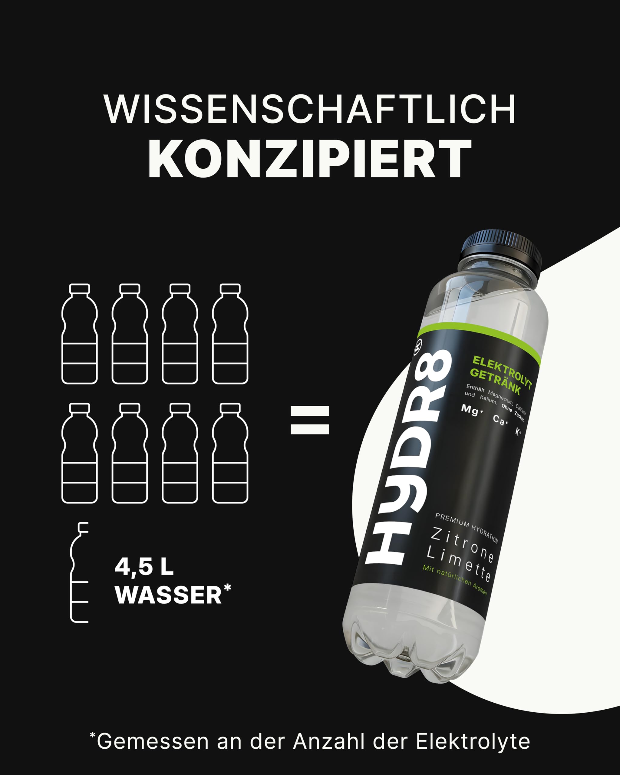 HYDR8 Elektrolytgetränk ohne Zucker mit erfrischendem Zitrone-Limette Geschmack - Elektrolyte Sport und Feiern - Elektrolyte ohne Zucker - 5 Elektrolyte inkl Magnesium (24 x 500ml inkl Pfand) | 5 Elektrolyte inkl. Magnesium | Zero Getränk | Erfrischend fü