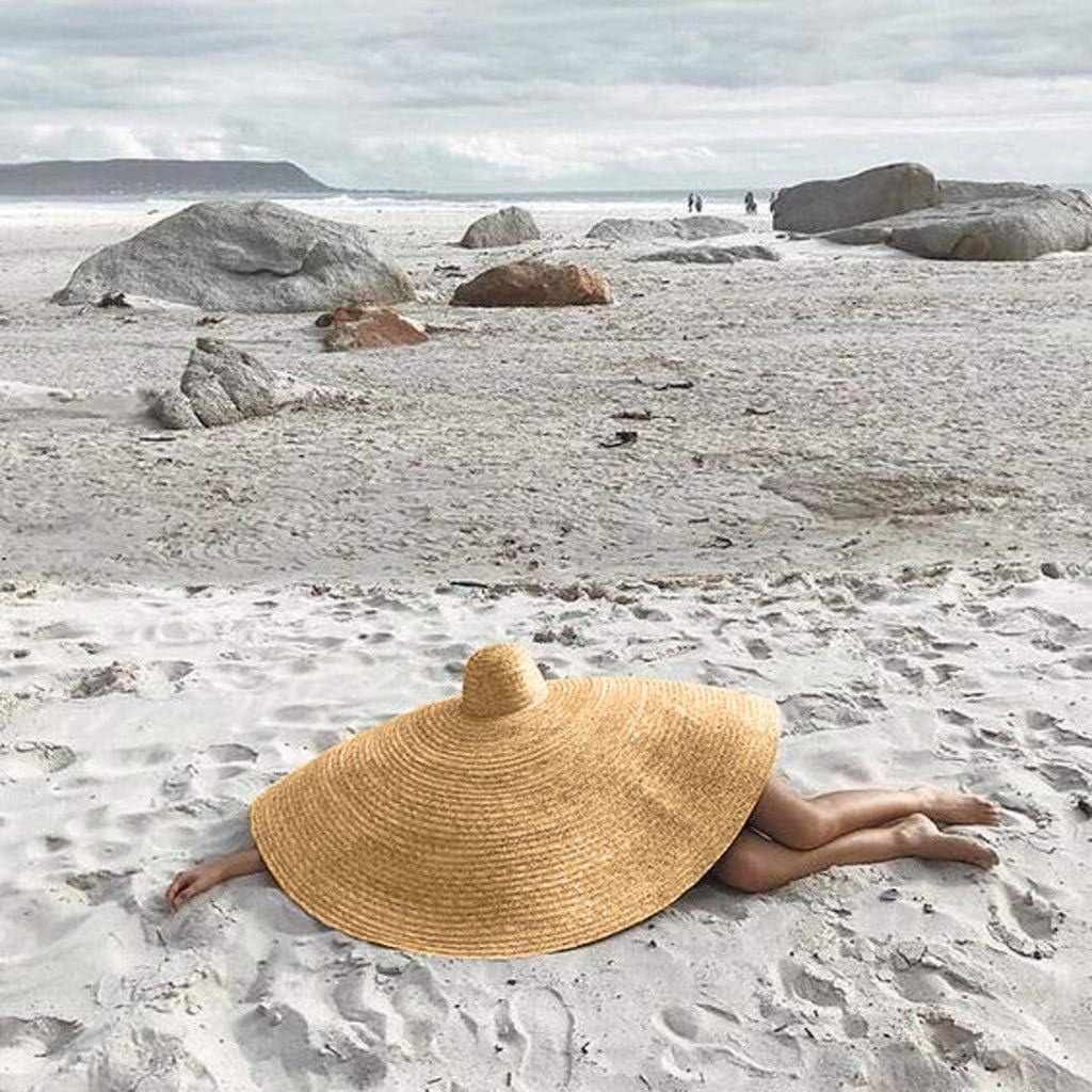 MEANIT Womens Sun Straw Hat Oversized Wide Brim Summer Hat Foldable Roll up Floppy Beach Hats Cap Packable for Travel (A Color XXL 100cm/90cm)