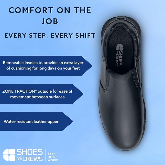 Shoes for Crews Men's Slip-Resistant Slip-On Work Shoes - Comfortable, Non-Slip Work Shoes for Men - Ideal for Restaurant, Healthcare, Retail Staff - Cater II