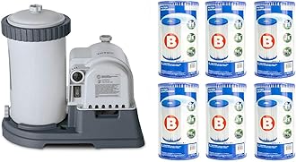 INTEX Krystal Clear 2500 GPH Cartridge Filter Pump for Above Ground Pools Bundled with Type B Dacron Paper Filter Cartridges, 6-Pack