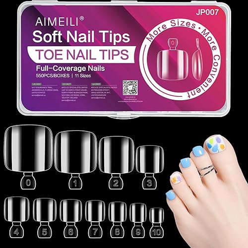 AIMEILI Puntas de uñas postizas  550 unidades, 10 tamaños, transparentes de cobertura completa, uñas postizas a presión, uñas de gel para manicura